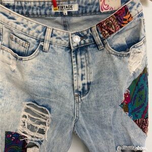 Almost Famous Light Blue Boyfriend Jeans with Colorful Patches